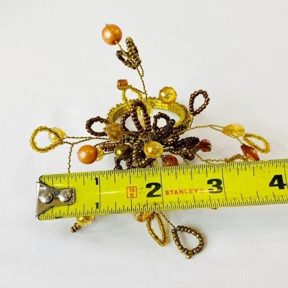 Set of 6 Pier 1 Beaded Floral Brown Gold Peach Napkin Rings